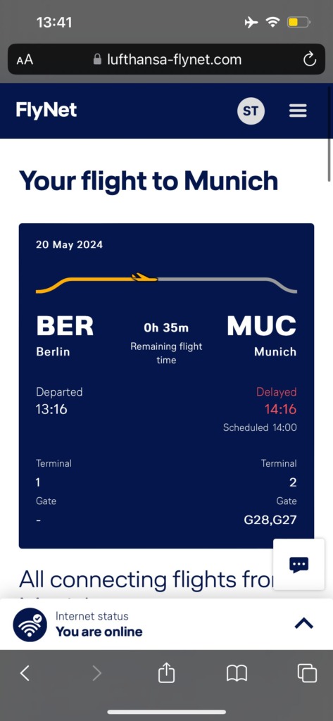Une capture d'écran de FlyNet sur le vol Lufthansa LH1927 entre Berlin et Munich
