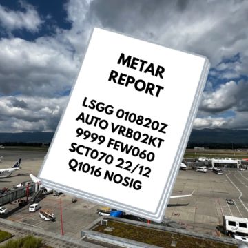Une image avec l'aéroport de Genève et un collage d'un rapport METAR