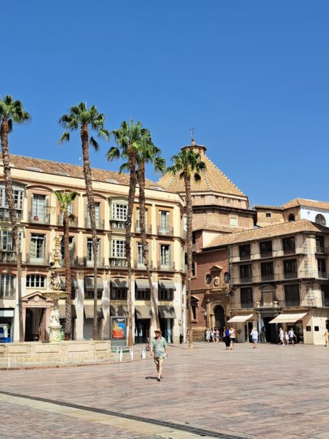 A large building with palm trees in front of it